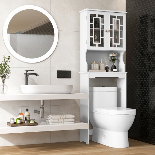Gymax White Bathroom Over The Toilet Space Saver Storage Cabinet Organizer Shelf