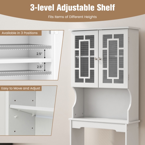 Gymax White Bathroom Over The Toilet Space Saver Storage Cabinet Organizer Shelf