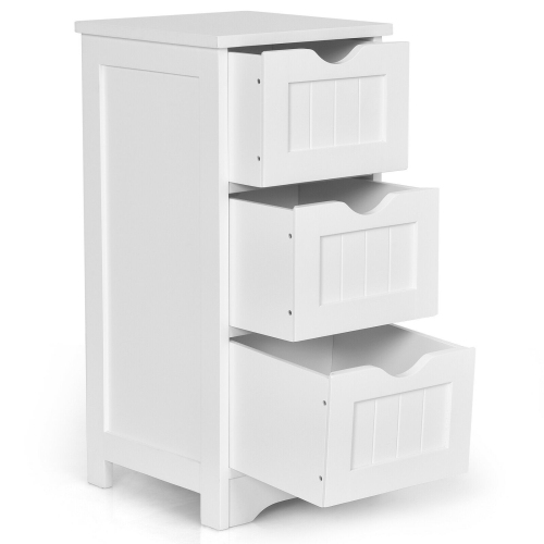 GYMAX  Bathroom Floor Cabinet Wooden Free Standing Storage Side Organizer W/3 Drawers