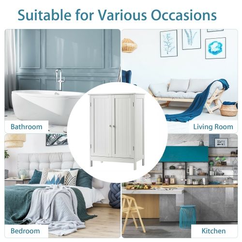 Gymax Bathroom Floor Storage Cabinet Double Door Kitchen Cupboard Shoe Cabinet White