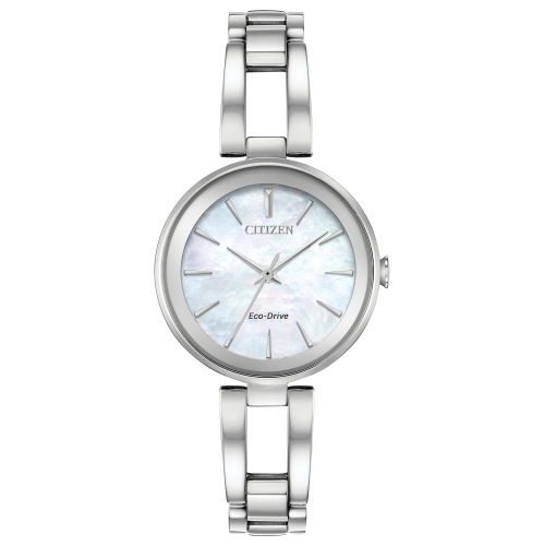 Citizen Ladies Axiom Japanese Eco-Drive Watch 28mm Silver-Tone Stainless Steel Case and Bangle with White Dial