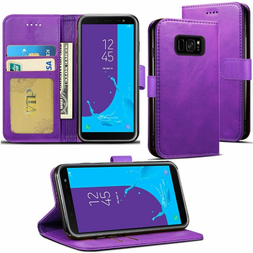 【CSmart】 Magnetic Card Slot Leather Folio Wallet Flip Case Cover for Samsung Galaxy S6 Edge Plus, Purple