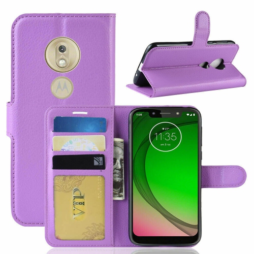 【CSmart】 Magnetic Card Slot Leather Folio Wallet Flip Case Cover for Motorola Moto G7, Purple