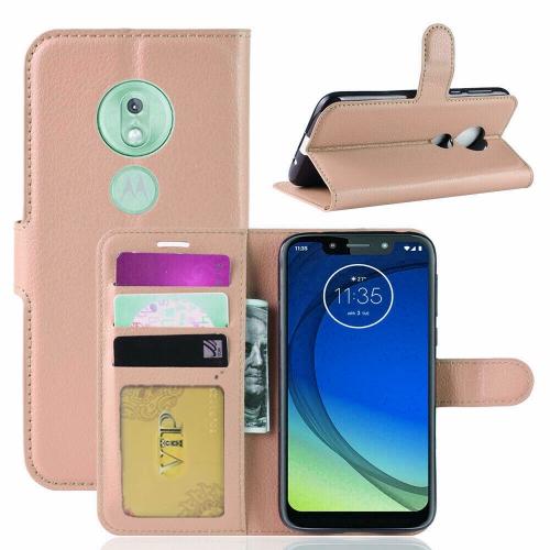 Image 1 de 5.. [CS] Étui pour Moto G7 de Motorola, étui folio en cuir magnétique à rabat avec fente pour carte, rose doré