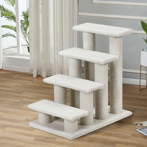 Gymax 24'' 4-Step Pet Stairs Carpeted Ladder Ramp 8 Scratching Post Cat Tree Climber