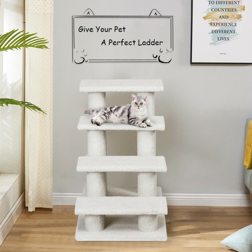 Gymax 24'' 4-Step Pet Stairs Carpeted Ladder Ramp 8 Scratching Post Cat Tree Climber