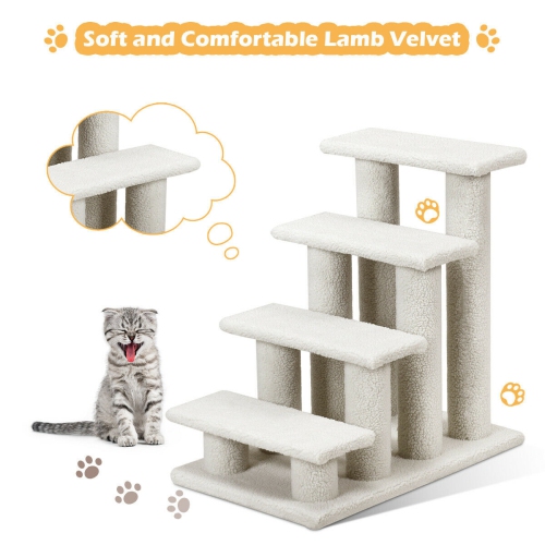 Gymax 24'' 4-Step Pet Stairs Carpeted Ladder Ramp 8 Scratching Post Cat Tree Climber