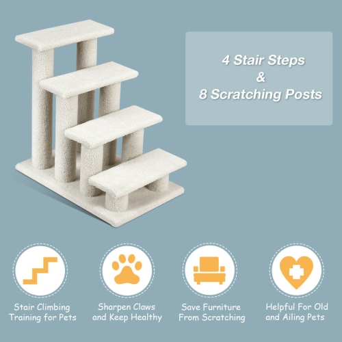 Gymax 24'' 4-Step Pet Stairs Carpeted Ladder Ramp 8 Scratching Post Cat Tree Climber