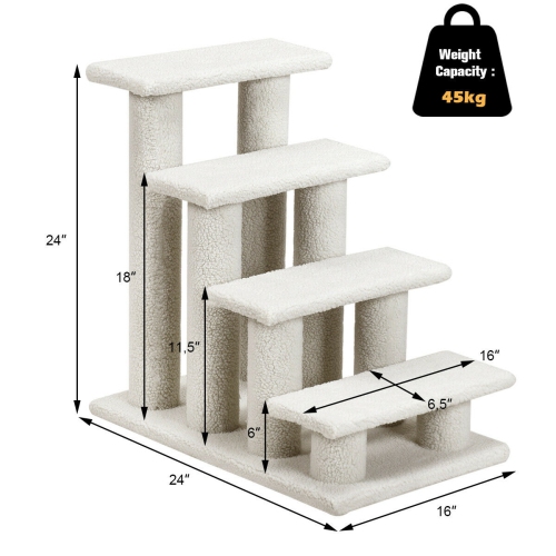 Gymax 24'' 4-Step Pet Stairs Carpeted Ladder Ramp 8 Scratching Post Cat Tree Climber