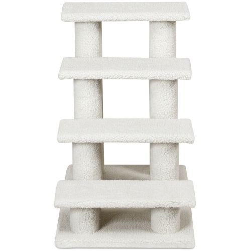 Gymax 24'' 4-Step Pet Stairs Carpeted Ladder Ramp 8 Scratching Post Cat Tree Climber