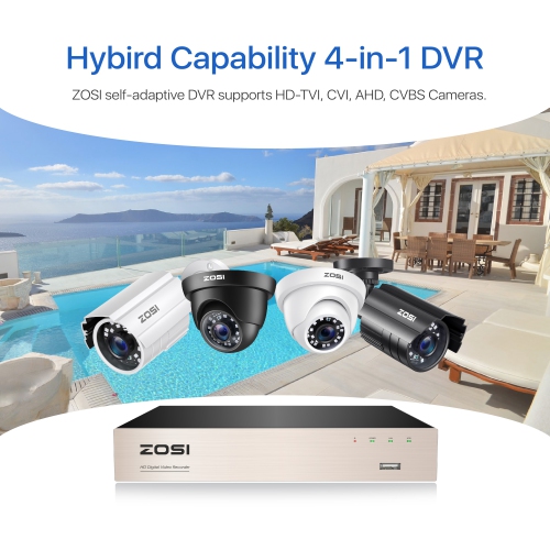 Enregistreur vidéo numérique de sécurité EVN 4-en-1 H.265+ 8CH 2&nbsp;Mpx de ZOSI pour caméras de surveillance analogiques 720P/1080p HD-TVI, CVI,