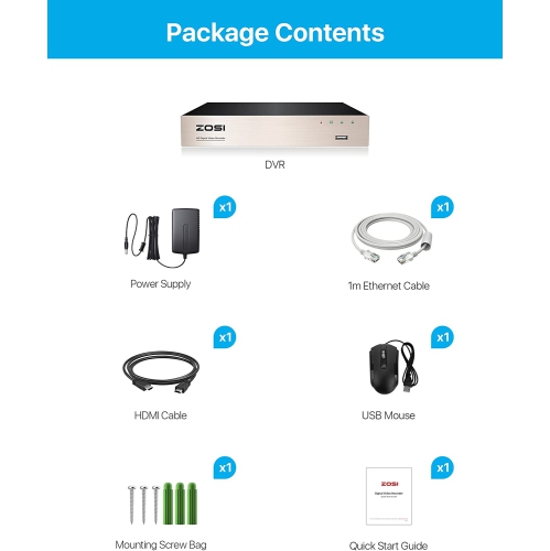 Enregistreur vidéo numérique de sécurité EVN 4-en-1 H.265+ 8CH 2&nbsp;Mpx de ZOSI pour caméras de surveillance analogiques 720P/1080p HD-TVI, CVI,