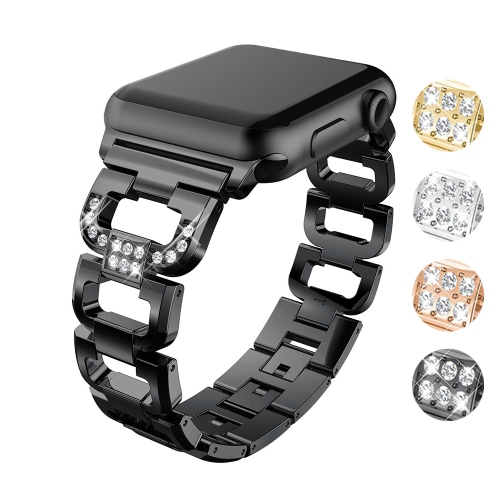 StrapsCo Alloy Metal Link Watch Bracelet Band Strap with Rhinestones for Apple Watch Series 1/2/3/4 - 38mm - Black
