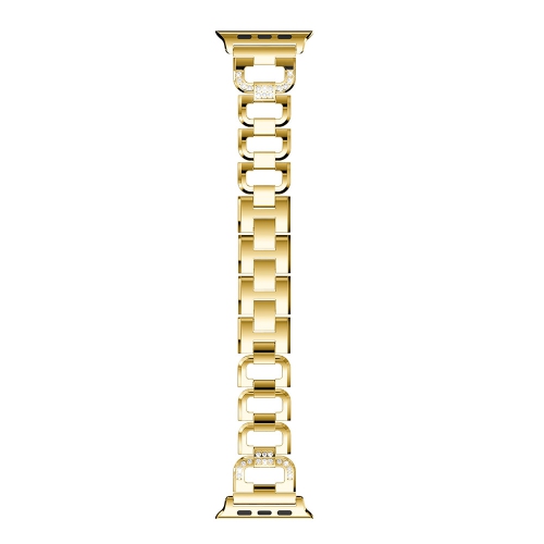 StrapsCo Alloy Metal Link Watch Bracelet Band Strap with Rhinestones for Apple Watch Series 1/2/3/4 - 42mm - Yellow Gold