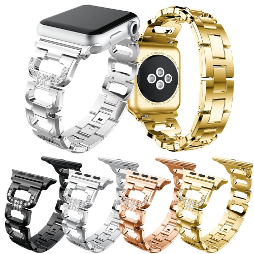 StrapsCo Alloy Metal Link Watch Bracelet Band Strap with Rhinestones for Apple Watch Series 1/2/3/4 - 42mm - Yellow Gold