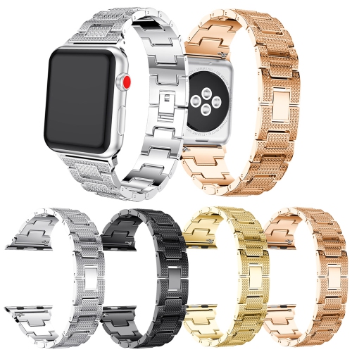 StrapsCo Stainless Steel Link Watch Bracelet Band with Rhinestones for Apple Watch Series 1/2/3/4 - 42mm - Black