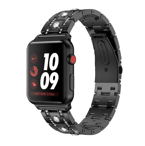 StrapsCo Alloy Metal Link Watch Bracelet Band Strap with Rhinestones for Apple Watch Series 4 - 40mm - Black