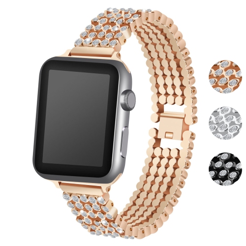 StrapsCo Alloy Metal Link Watch Bracelet Band with Rhinestones for Apple Watch Series 1/2/3/4 - 42mm - Rose Gold