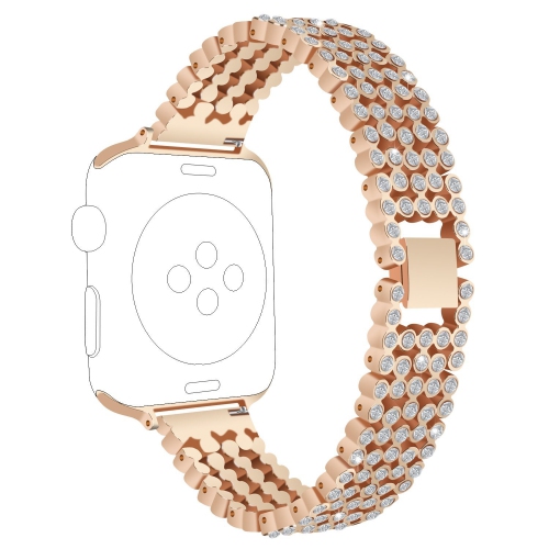 StrapsCo Alloy Metal Link Watch Bracelet Band with Rhinestones for Apple Watch Series 1/2/3/4 - 42mm - Rose Gold