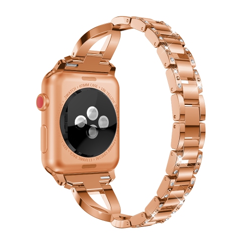 StrapsCo Alloy Metal Link Watch Bracelet Band with Rhinestones for Apple Watch Series 1/2/3/4 - 40mm - Rose Gold