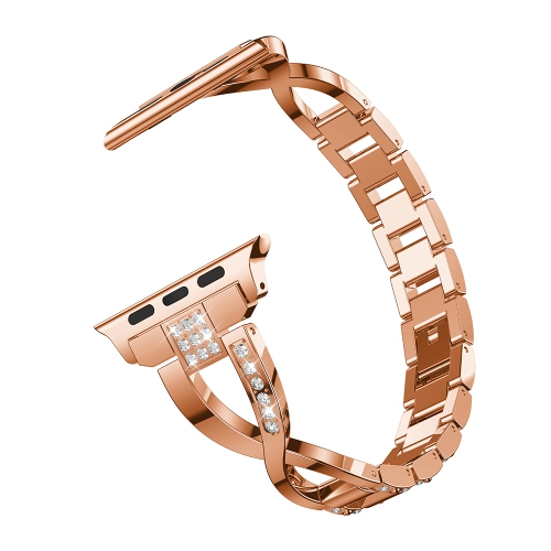 StrapsCo Alloy Metal Link Watch Bracelet Band with Rhinestones for Apple Watch Series 1/2/3/4 - 40mm - Rose Gold