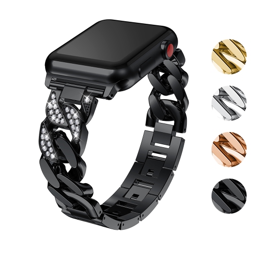 StrapsCo Alloy Metal Link Watch Bracelet Band with Rhinestones for Apple Watch Series 1/2/3/4 - 38mm - Black