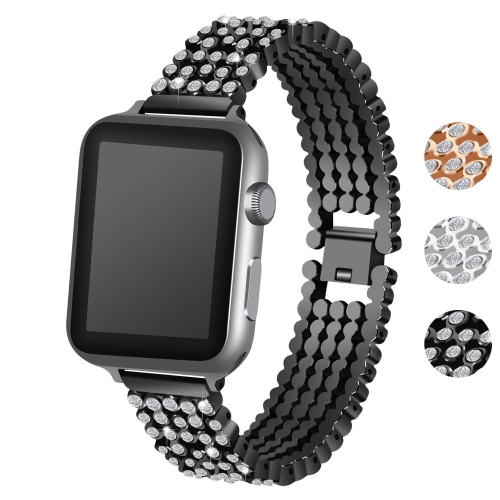 StrapsCo Alloy Metal Link Watch Bracelet Band with Rhinestones for Apple Watch Series 1/2/3/4 - 40mm - Black