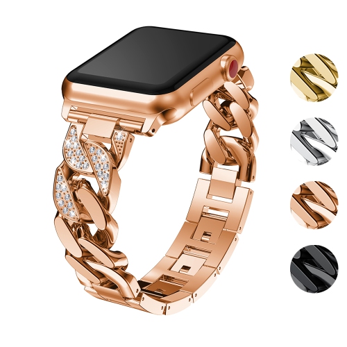 STRAPSCO  Alloy Metal Link Watch Bracelet Band With Rhinestones for Apple Watch Series 1/2/3/4 - 42MM - Rose In Gold