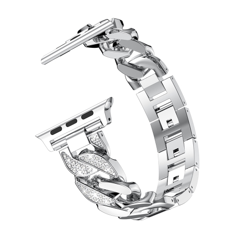StrapsCo Bracelet de Montre en Chaîne en Alliage de Métal avec Pierres de Strass pour Apple Watch Séries 1/2/3/4 - 40mm - Argent