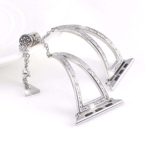 StrapsCo Stainless Steel Watch Bracelet Band Strap with Rhinestones for Apple Watch Series 1/2/3/4 - 38mm - Silver