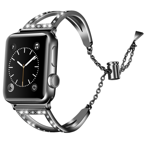 StrapsCo Bracelet de Montre en Acier Inoxydable avec Pierres de Strass pour Apple Watch Séries 1/2/3/4 - 38mm - Noir