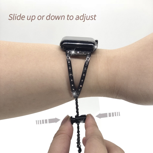 StrapsCo Bracelet de Montre en Acier Inoxydable avec Pierres de Strass pour Apple Watch Séries 1/2/3/4 - 38mm - Noir