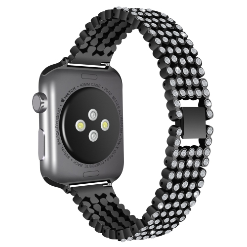 StrapsCo Alloy Metal Link Watch Bracelet Band with Rhinestones for Apple Watch Series 1/2/3/4 - 38mm - Black