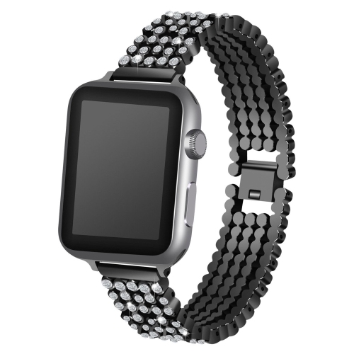 StrapsCo Bracelet de Montre en Chaîne en Alliage de Métal avec Pierres de Strass pour Apple Watch Séries 1/2/3/4 - 42mm - Noir