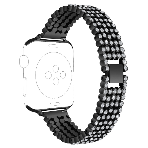 StrapsCo Bracelet de Montre en Chaîne en Alliage de Métal avec Pierres de Strass pour Apple Watch Séries 1/2/3/4 - 42mm - Noir