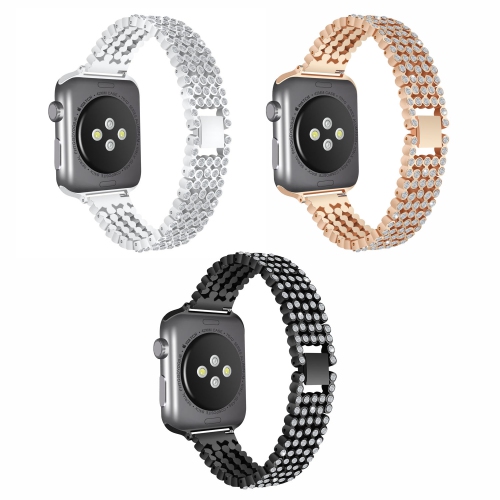 StrapsCo Bracelet de Montre en Chaîne en Alliage de Métal avec Pierres de Strass pour Apple Watch Séries 1/2/3/4 - 42mm - Noir