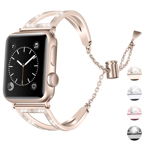 STRAPSCO  Stainless Steel Watch Bracelet Band Strap With Rhinestones for Apple Watch Series 1/2/3/4 - 42MM - Retro In Gold