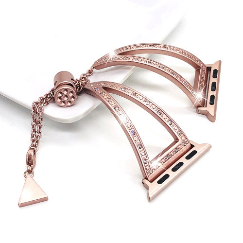 StrapsCo Stainless Steel Watch Bracelet Band Strap with Rhinestones for Apple Watch Series 1/2/3/4 - 38mm - Pink Gold