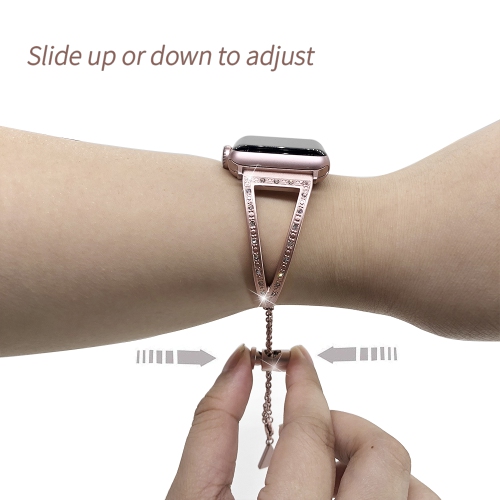 StrapsCo Stainless Steel Watch Bracelet Band Strap with Rhinestones for Apple Watch Series 1/2/3/4 - 42mm - Pink Gold