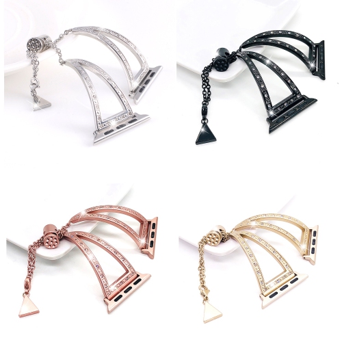 StrapsCo Stainless Steel Watch Bracelet Band Strap with Rhinestones for Apple Watch Series 1/2/3/4 - 42mm - Pink Gold