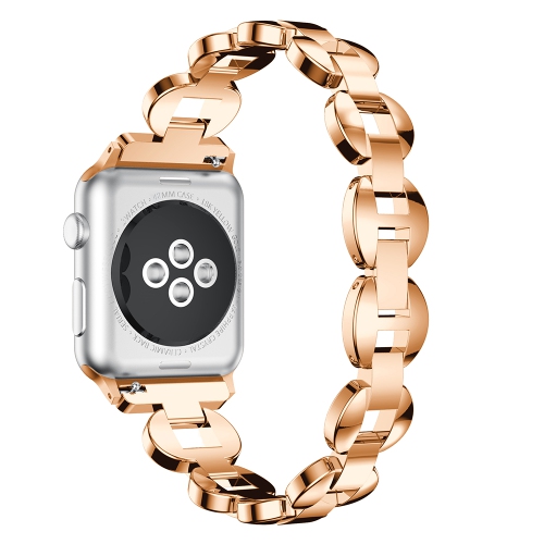 StrapsCo Alloy Metal Link Watch Bracelet Band with Rhinestones for Apple Watch Series 1/2/3/4 - 42mm - Rose Gold & Blue