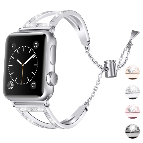 STRAPSCO  Stainless Steel Watch Bracelet Band Strap With Rhinestones for Apple Watch Series 1/2/3/4 - 44MM - In Silver