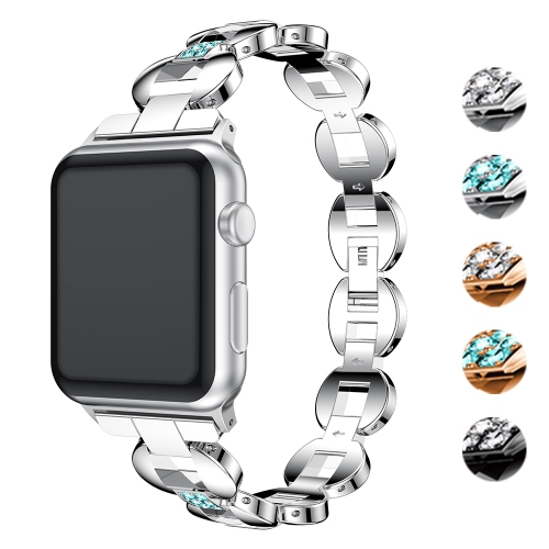 StrapsCo Alloy Metal Link Watch Bracelet Band with Rhinestones for Apple Watch Series 1/2/3/4 - 44mm - Silver & Blue
