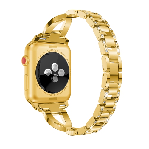 StrapsCo Alloy Metal Link Watch Bracelet Band with Rhinestones for Apple Watch Series 1/2/3/4 - 38mm - Yellow Gold