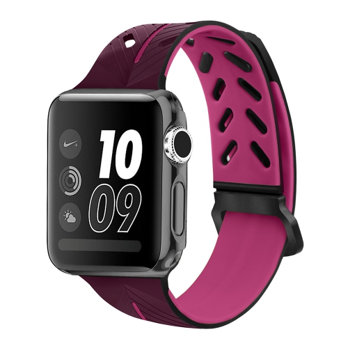 Bracelet en caoutchouc de silicone de StrapsCo pour Apple Watch Series 1/2/3 - 42 mm - Fuchsia