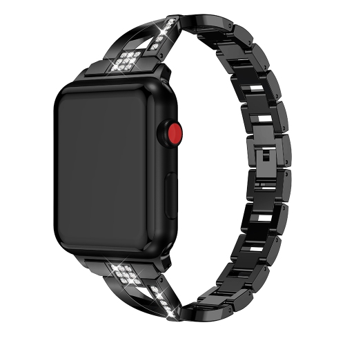 StrapsCo Bracelet de Montre en Chaîne en Alliage de Métal avec Pierres de Strass pour Apple Watch Séries 1/2/3/4 - 40mm - Noir