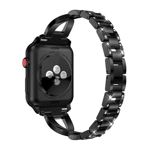 StrapsCo Bracelet de Montre en Chaîne en Alliage de Métal avec Pierres de Strass pour Apple Watch Séries 1/2/3/4 - 40mm - Noir