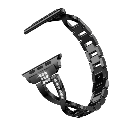 StrapsCo Bracelet de Montre en Chaîne en Alliage de Métal avec Pierres de Strass pour Apple Watch Séries 1/2/3/4 - 40mm - Noir