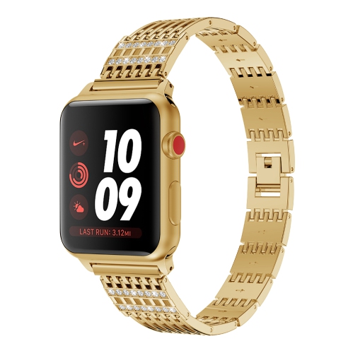StrapsCo Alloy Metal Link Watch Bracelet Band Strap with Rhinestones for Apple Watch Series 1/2/3/4 - 38mm - Yellow Gold