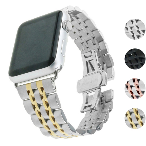StrapsCo Stainless Steel Link Watch Band Strap for Apple Watch Series 1/2/3/4 - 40mm - Silver & Yellow Gold